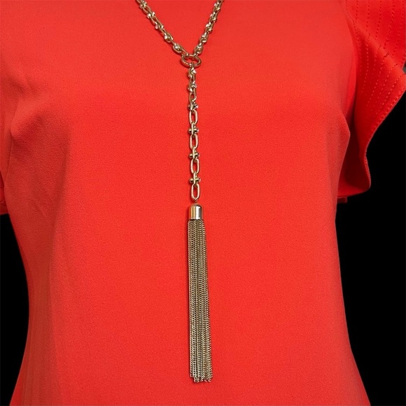 J. Crew Long Gold & Rhinestone Chain Link Y Necklace with Tassel - Picture 3 of 8